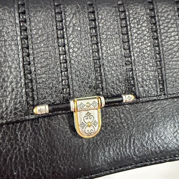 Brighton Black Leather Clutch Bag Gold Hardware EUC Missing Strap - Picture 2 of 7